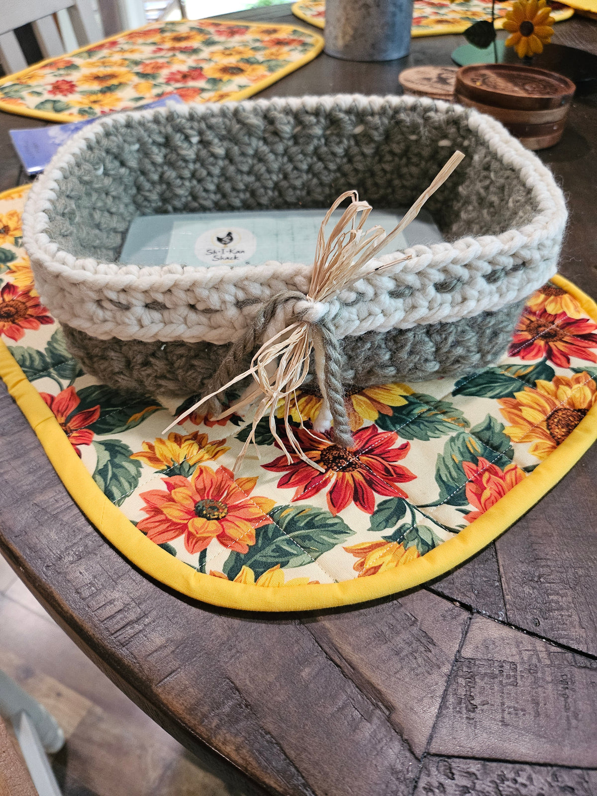 Hand crafted crochet basket